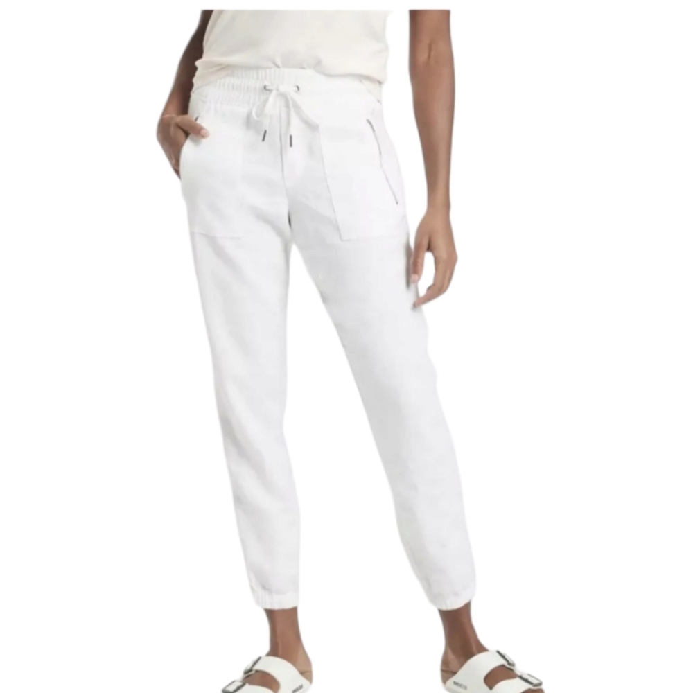 Athleta White Cabo Linen Jogger Size 10 Athleisure Travel  Lifestyle Pant